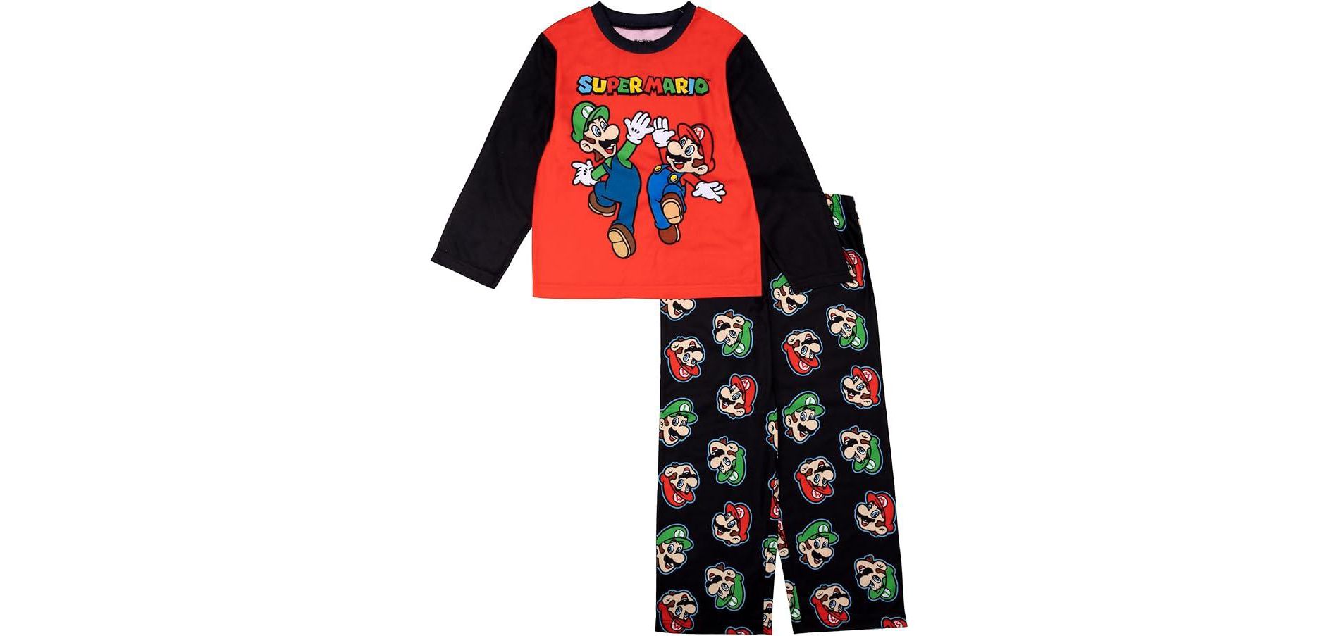 Super Mario Bros Boys 2-Piece Pajama Set – Long Sleeve Top and Pants Sleepwear, Kids Set