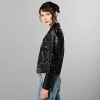 Members Only Women's Faux Leather Studded Biker Jacket - Black - X-Small - 3 of 4