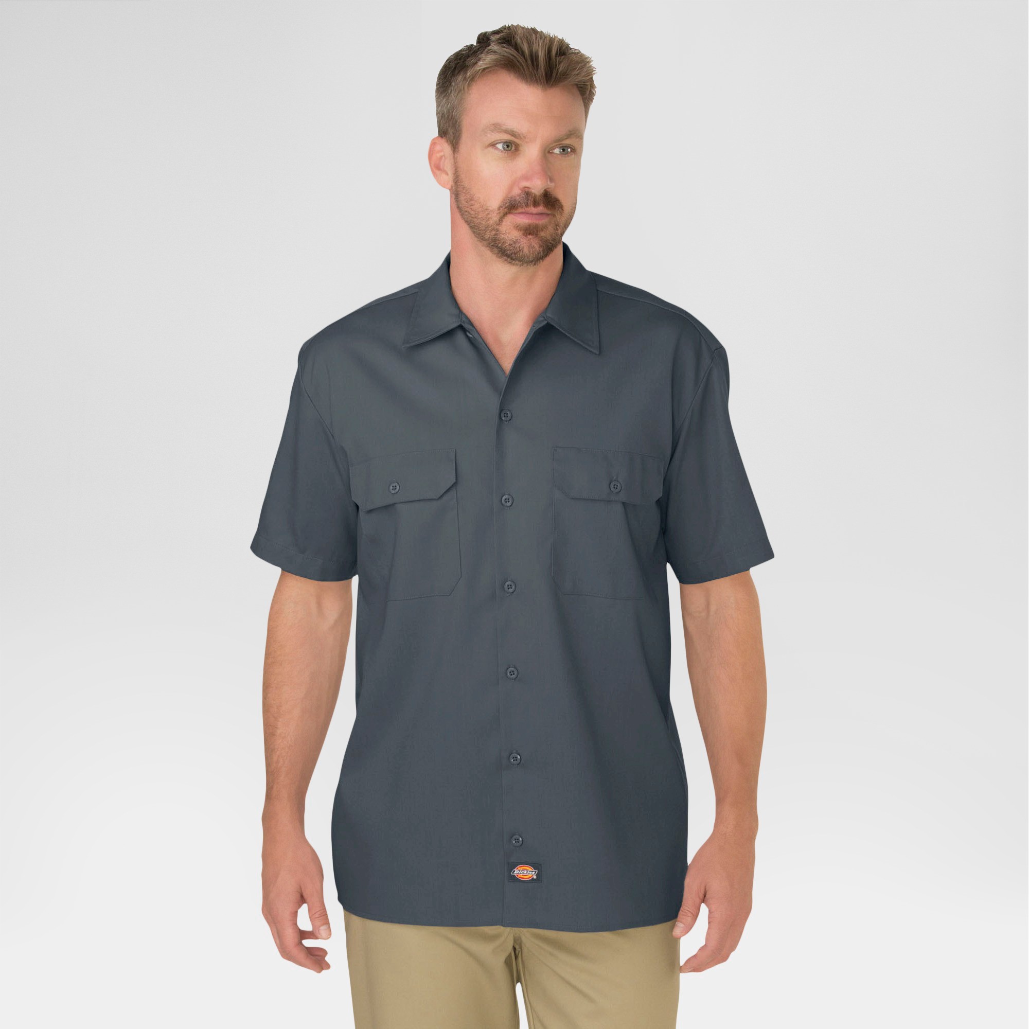 petiteDickies Men's Original Fit Short Sleeve Twill Work Shirt- Charcoal XXL, Grey