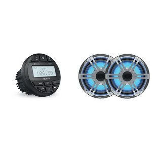 Hertz Marine HMR-10 Marine Digital Media Receiver Gauge style Receiver and HEX Series HEX-65-S-LD-G 6.5" 4-Ohm Marine Coax Set with RGB LEDs - 1 of 4
