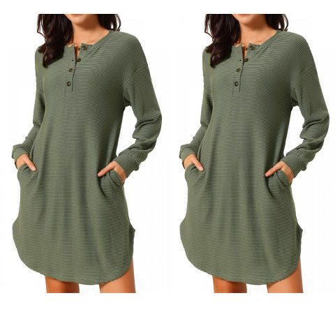 Женские платья INSPIRE CHIC Women's Long Sleeve Button Down Unique Wavy Texture Tunic Casual Dress Green X-Large 2 Packs Green X-Large