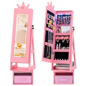 Tangkula 3 In 1 Kids Jewelry Cabinet w/3-Color Lighted Full Length Mirror Internal Mirror - 1 of 4