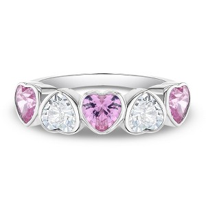 Girl's Bezel CZ Hearts Sterling Silver Ring - In Season Jewelry - 1 of 4