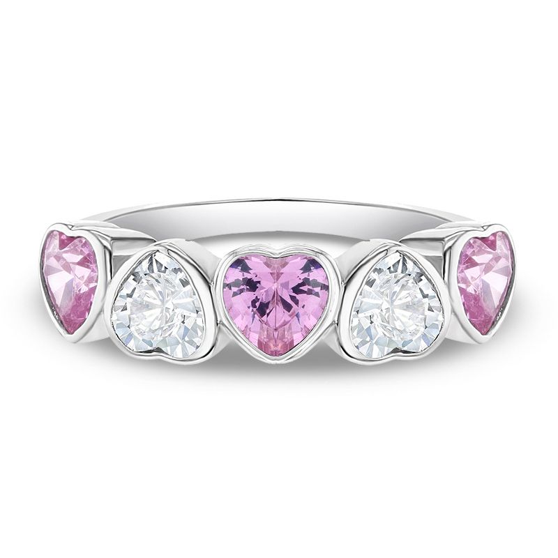Girl's Bezel CZ Hearts Sterling Silver Ring - In Season Jewelry, 1 of 7