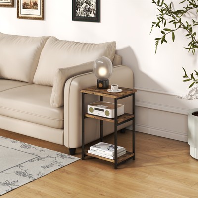 Minimalist modern portable record player stand, iron + MDF three-tier side table, suitable for bedside, sofa, or coffee tables.