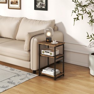 Minimalist modern portable record player stand, iron + MDF three-tier side table, suitable for bedside, sofa, or coffee tables. - 1 of 4