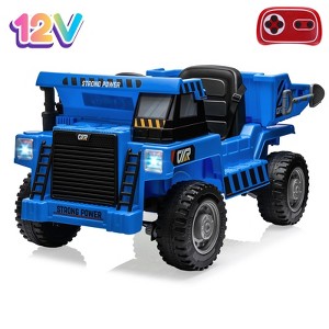 12V Kids Ride-On Dump Truck, Ride On Construction Vehicles 4 Wheelers Toy for Kids w/Remote Control, Dump Bed, Shovel, Bluetooth Music Player, Lights - 1 of 4