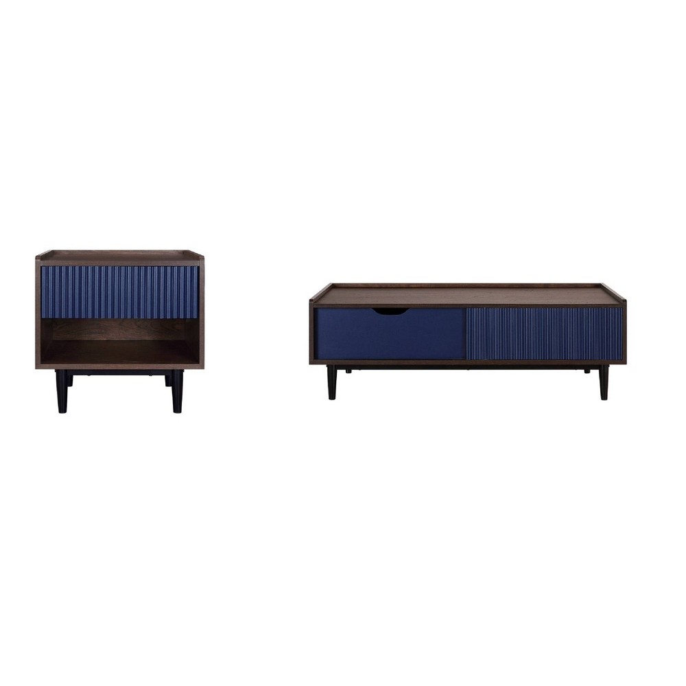 Photos - Coffee Table Manhattan Comfort Duane Modern Ribbed End Table and  Set Dark