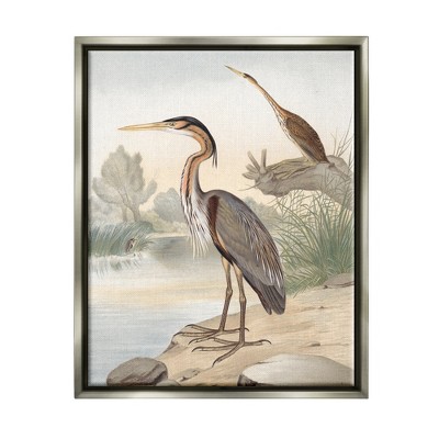 Stupell Industries Wild Heron Birds Perched Scenic Grassy CreekFloater Canvas Wall Art