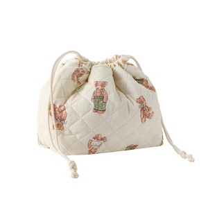Cotton Quilted Drawstring Makeup Bag with Canvas Lining,Coquette Aesthetic Cute Travel Toiletry Bag - 1 of 4