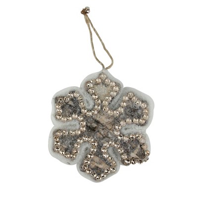 Northlight 4" Embellished Wooden Snowflake Christmas Ornament - White/Silver