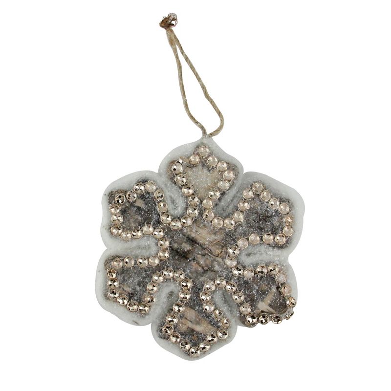 Northlight 4" Embellished Wooden Snowflake Christmas Ornament - White/Silver, 1 of 4