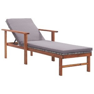 vidaXL Sun Lounger with Cushion Poly Rattan and Solid Acacia Wood Gray - 1 of 4