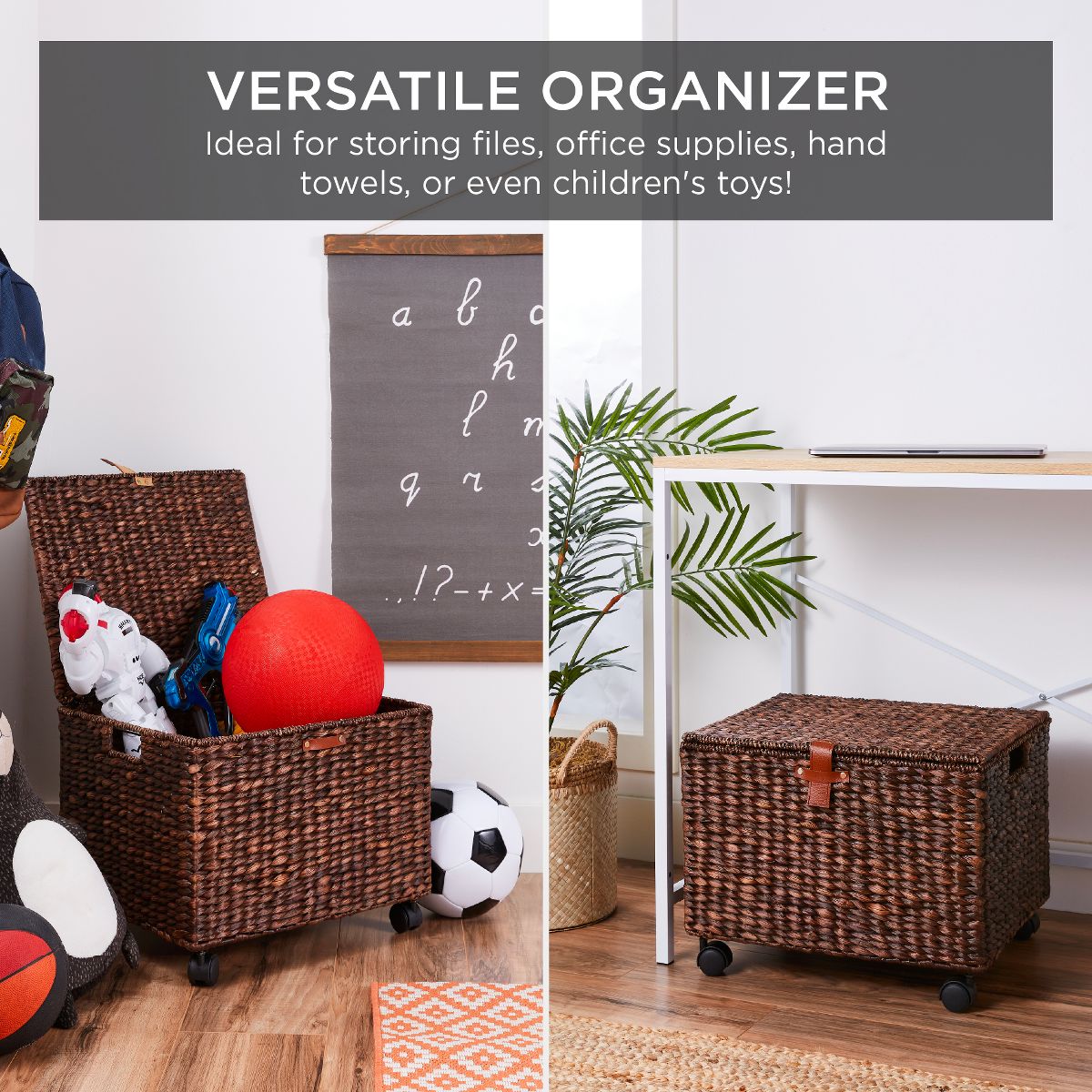 Best Choice Products Hyacinth Rolling Filing Cabinet Mobile Organizer Storage Basket w/ Lid, Locking Wheels - Natural - thumbnail 6