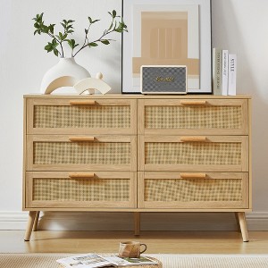 Resenkos 6-drawer Storage Dresser Chest, Wood Chest of Drawers, Modern Chest Organizer for Entryway, Hallway, Office, White Brown - 1 of 4