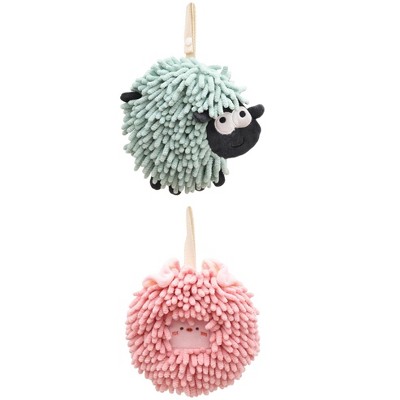 REGALWOVEN Cute Decorative Funny Sheep Shape Fast Drying Hanging Hand Towels 7" x 7" 2 Pcs