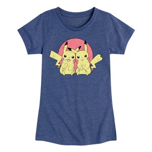 Girls' - Pokémon - Pikachu Group In Circle Fitted Short Sleeve Graphic T-Shirt - 1 of 4