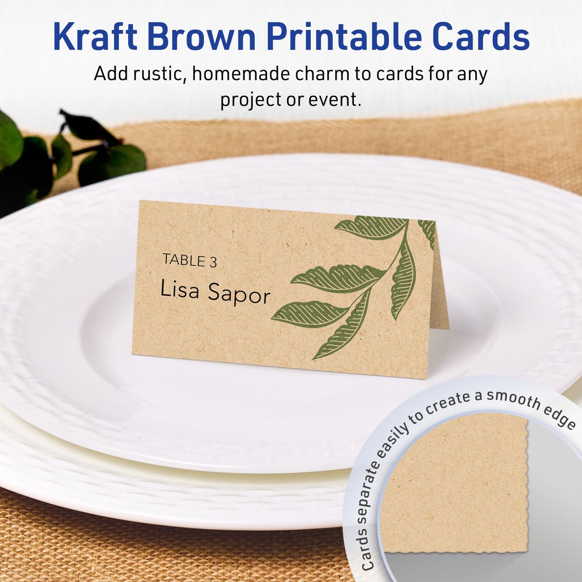 Avery Kraft Brown Tent Cards, 2-1/6" x 4" Rectangle - thumbnail 2
