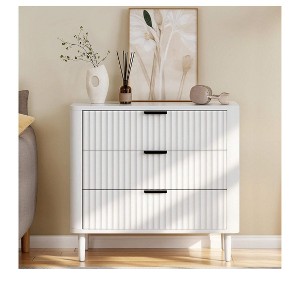 Modern Fluted 3 Drawer Dresser Chest of Drawers with Solid Wood Legs Wood Storage Dresser Organizer for Dorms Flats Living Rooms - 1 of 4