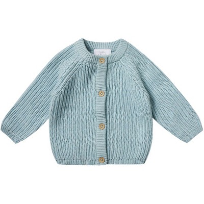 Image of Stellou & Friends 100% Cotton Chunky Ribbed Knitted Cardigan for Boys & Girls Ages 0-6 Years - 3-6 Months / Pistachio Green Melange
