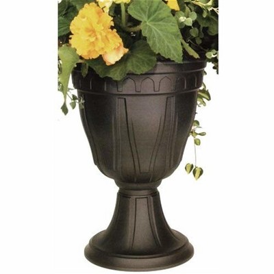 Tall Black Molded Plastic Outdoor Urn Planter, 20-inch
