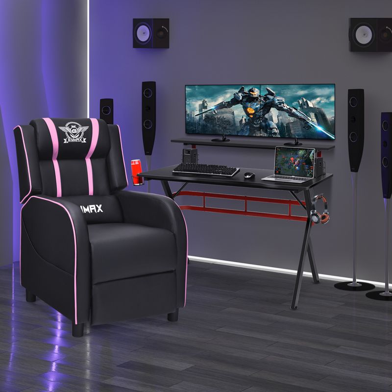 Costway Gaming Desk & Chair Set 48'' Computer Desk & Massage Recliner Chair Black + White/Blue/Pink/Red, 2 of 11