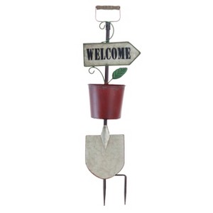 VIP Metal 32.25 in. Red Welcome Garden Stake with Planter - 1 of 4
