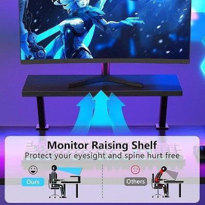 Black Adjustable L-Shaped Gaming Desk with Monitor Stand