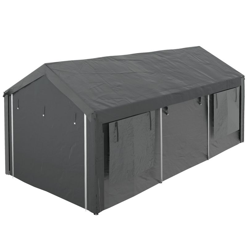 Outsunny Carport 10' x 20' Portable Garage, Height Adjustable Heavy Duty Car Port Canopy with 4 Roll-up Doors & 4 Windows, 4 of 7