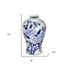 HomeRoots 13" Blue And White Floral Chinoiserie Round Porcelain Table Vase - 3 of 4