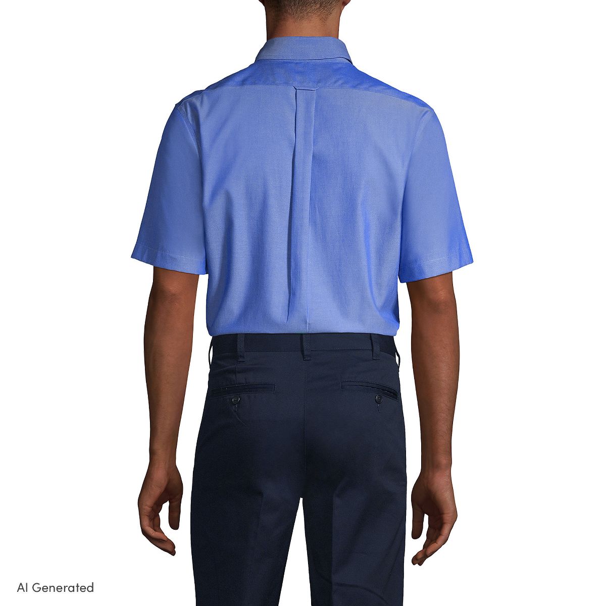 Lands' End School Uniform Men's Short Sleeve No Iron Pinpoint Dress Shirt - thumbnail 8