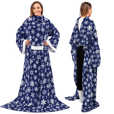 PAVILIA Wearable Blanket with Sleeves for Women Men Adults, Warm Soft Plush Snuggle Pocket Sleeved TV Throw