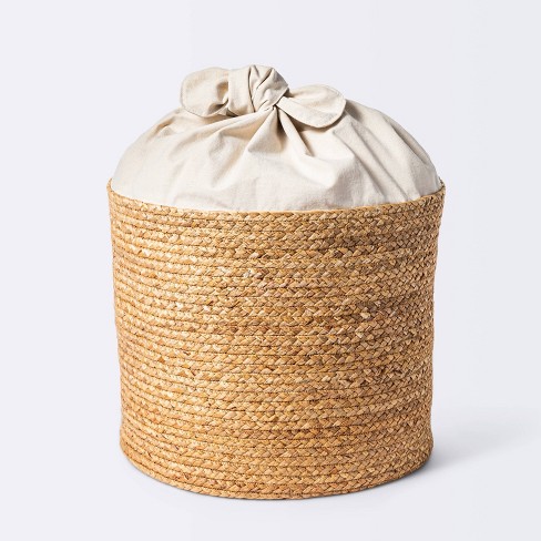 Braided Water Hyacinth Storage Basket with Fabric Tie Closure - XL - Cloud Island