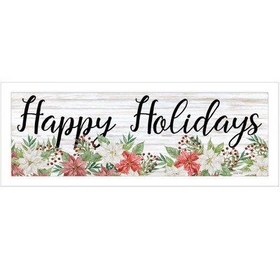 HomeRoots Happy Holiday White Framed Print Wall Art