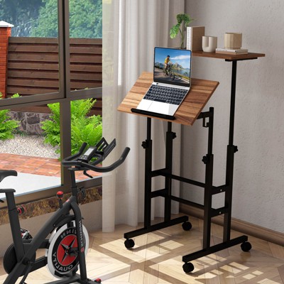 Walnut Adjustable Height Standing Desk with Drawer and Headphone Hook