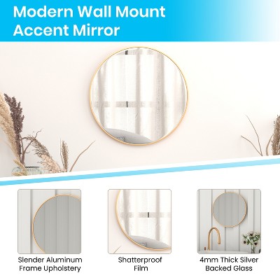 20" Round Gold Aluminum Framed Accent Mirror