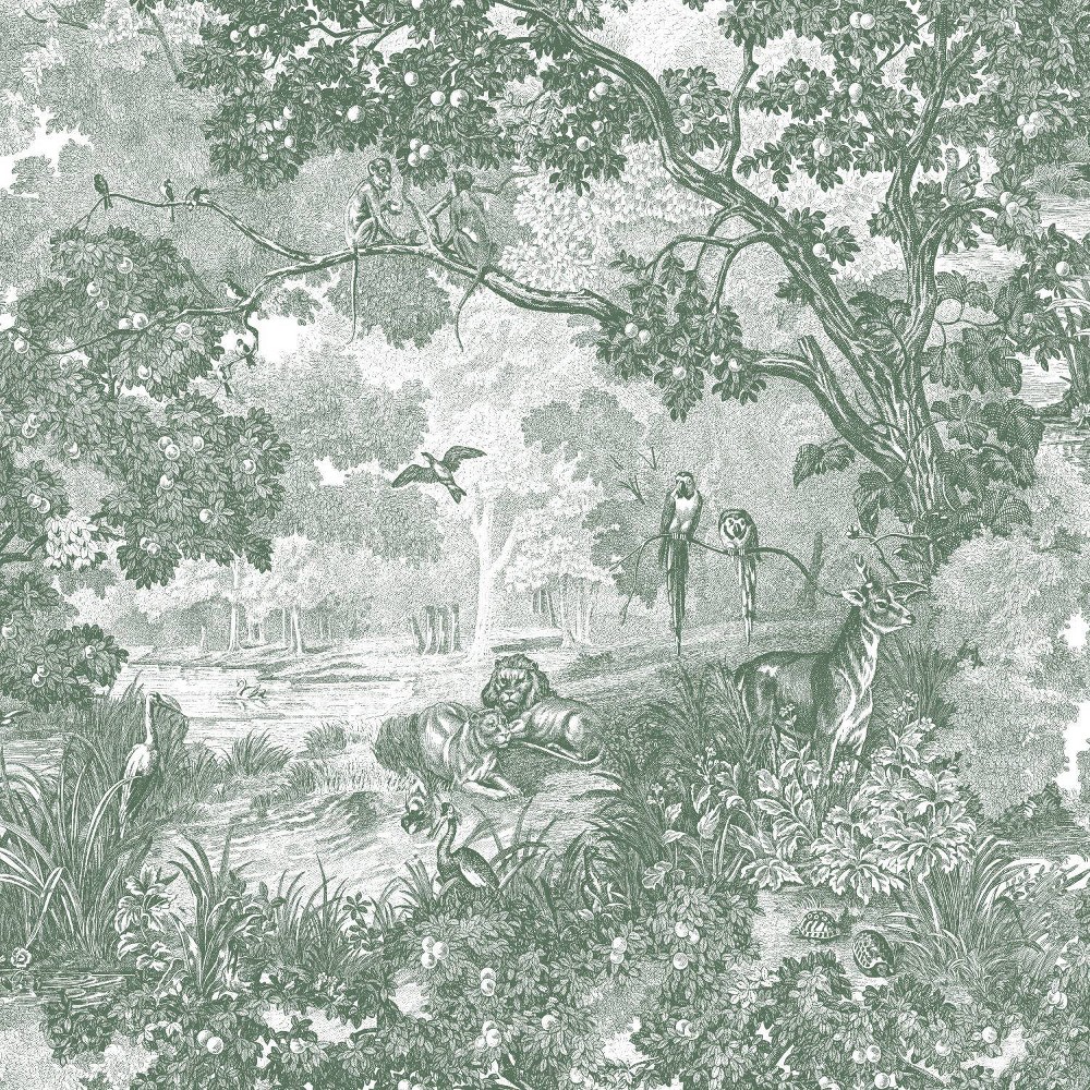 Photos - Wallpaper Roommates Jungle Toile Peel and Stick  Green/Gray 