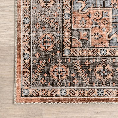 Wrenley Red and Brown Medallion Washable Area Rug