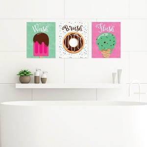 Big Dot of Happiness Sweet Shoppe - Unframed Wash, Brush, Flush - Candy and Bakery Bathroom Wall Art - 8 x 10 inches - Set of 3 Prints - 1 of 4