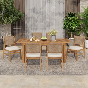 Christopher Knight Home Allison Outdoor Expandable Acacia Wood and Wicker Woven 7 Piece Dining Set with Cushions - 1 of 4