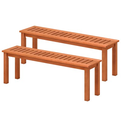 Tangkula Outdoor Solid Wood Bench Backless Dining Bench w/ Slatted Seat