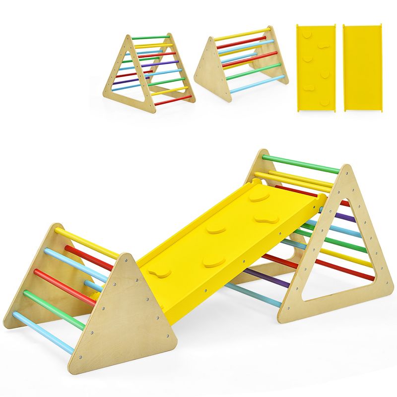 Costway 3 in 1 Kids Climbing Ladder Set 2 Triangle Climbers w/Ramp for Sliding & Climbing, 1 of 11
