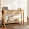 VEVOR Rattan Console Table with 3 Storage Drawers, Rattan Entryway Table with Natural Rattan Sliding Door, Console Sofa Table, Natural - 2 of 4