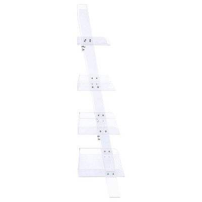 Modern White Acrylic 72'' Ladder Bookcase with 4 Shelves
