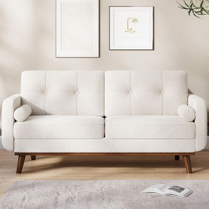 65" Sofa Couch, Mid Century Modern Loveseat Couch with Wood Legs & Trim for Living Room, Bedroom, Office - 1 of 4