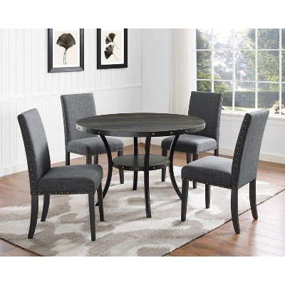 NicBex Round Dining Table for 4 Rustic Kitchen Table with Wood Tabletop, 4 Upholstered Chairs and Open Shelf for Dining Room