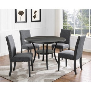 NicBex Round Dining Table for 4 Rustic Kitchen Table with Wood Tabletop, 4 Upholstered Chairs and Open Shelf for Dining Room - 1 of 4