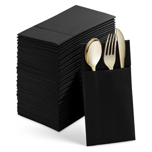 Bloomingoods 50-pack Of Disposable Linen-feel Black Napkins With Pocket ...