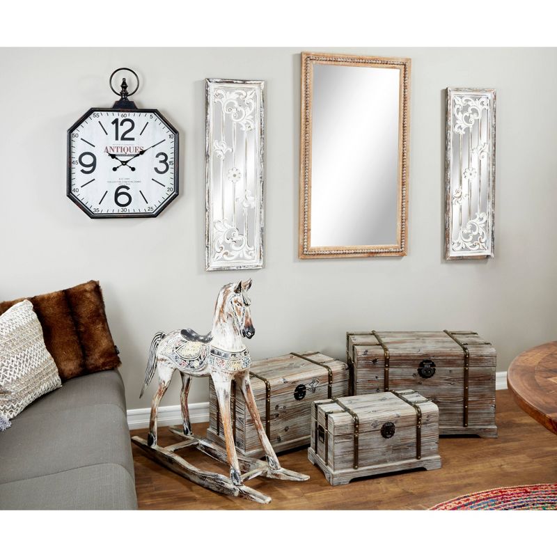 Wood Distressed Wall Mirror with Beaded Detailing Brown - Olivia & May, 3 of 20