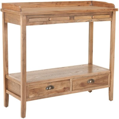 Transitional Pickled Oak Rectangular Console Table with Storage